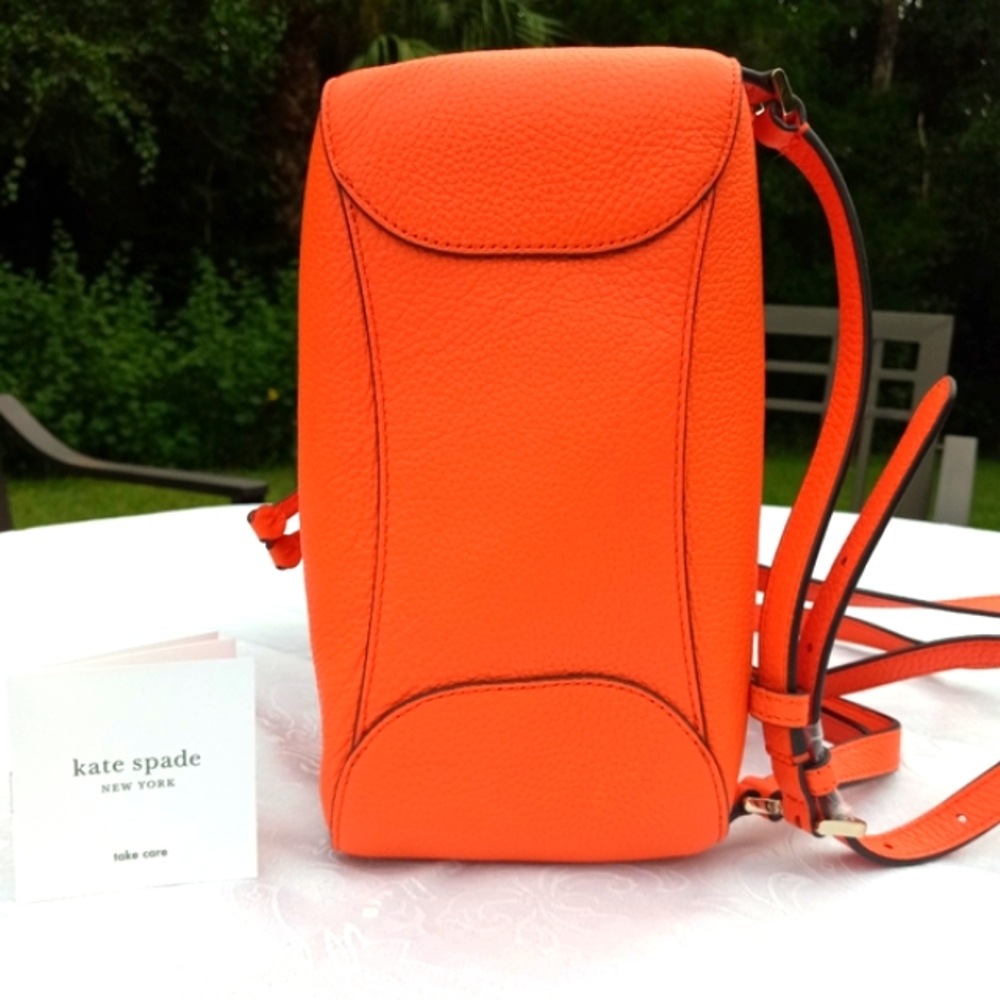 NWOT Kate Spade Leila Medium Flap Backpack 🍊 Coral Buds w/Adjustable Strap - Picture 11 of 16